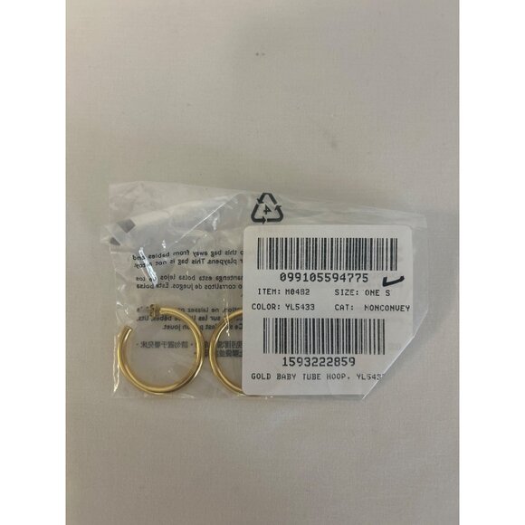 Mini tube hoop earrings in matte gold M0482 - Picture 4 of 4